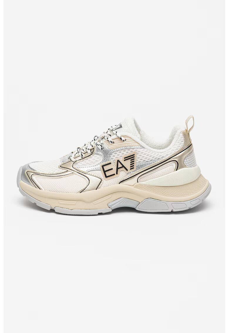 EA7 Pantofi sport cu logo si sireturi - Alb/Alb fildes