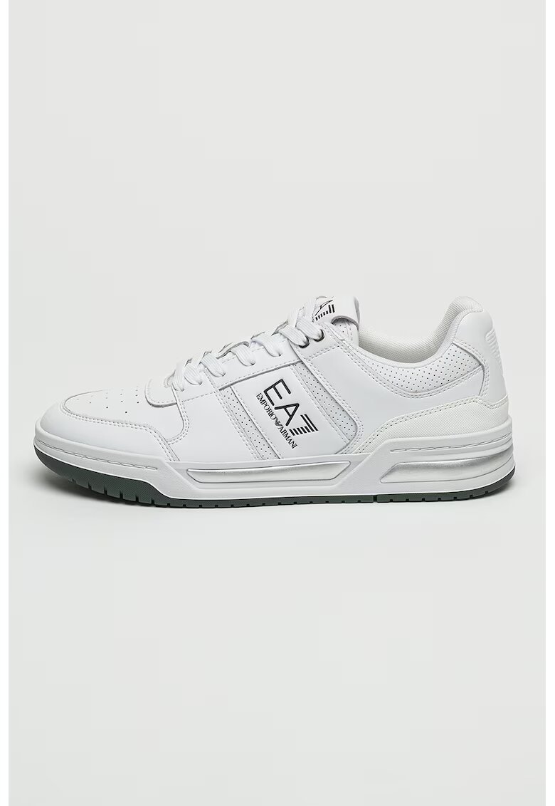 EA7 Pantofi sport din piele cu model cu perforatii - Negru/Alb optic