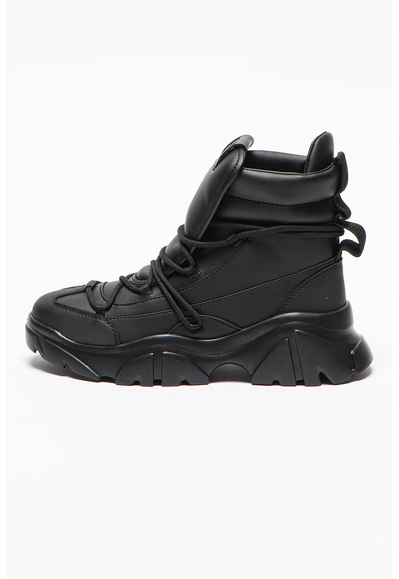 EA7 Pantofi sport inalti unisex masivi de piele ecologica - Negru