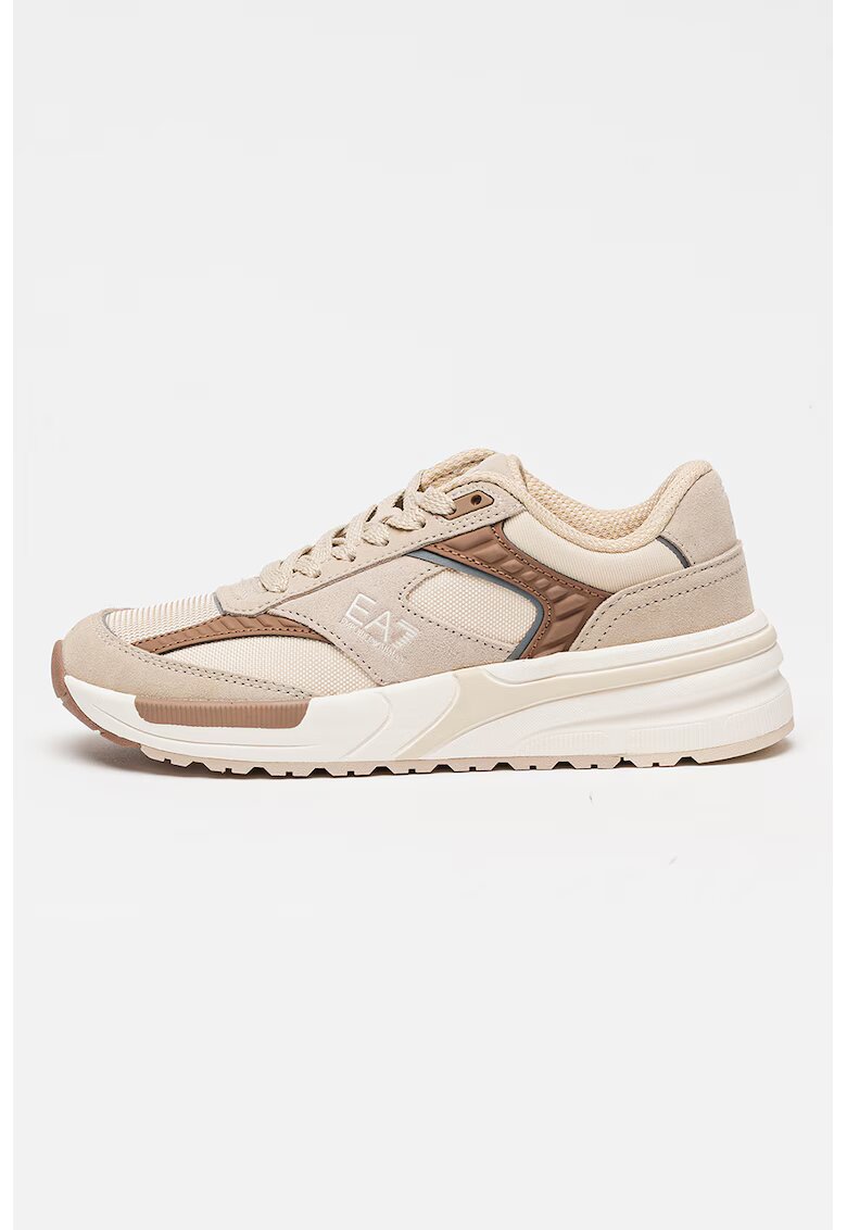 EA7 Pantofi sport low-cut cu garnituri din piele intoarsa si detalii logo - Maro/Bej