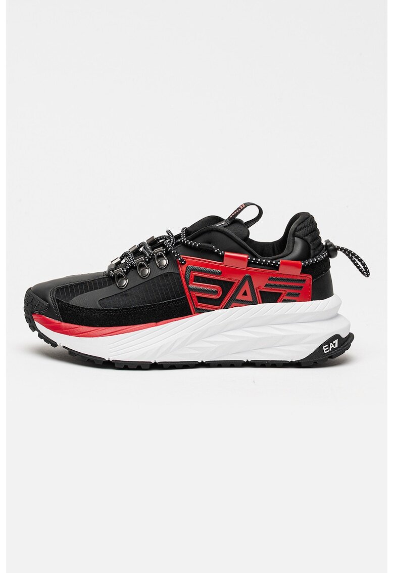 EA7 Pantofi sport low-cut cu logo - Rosu/Negru