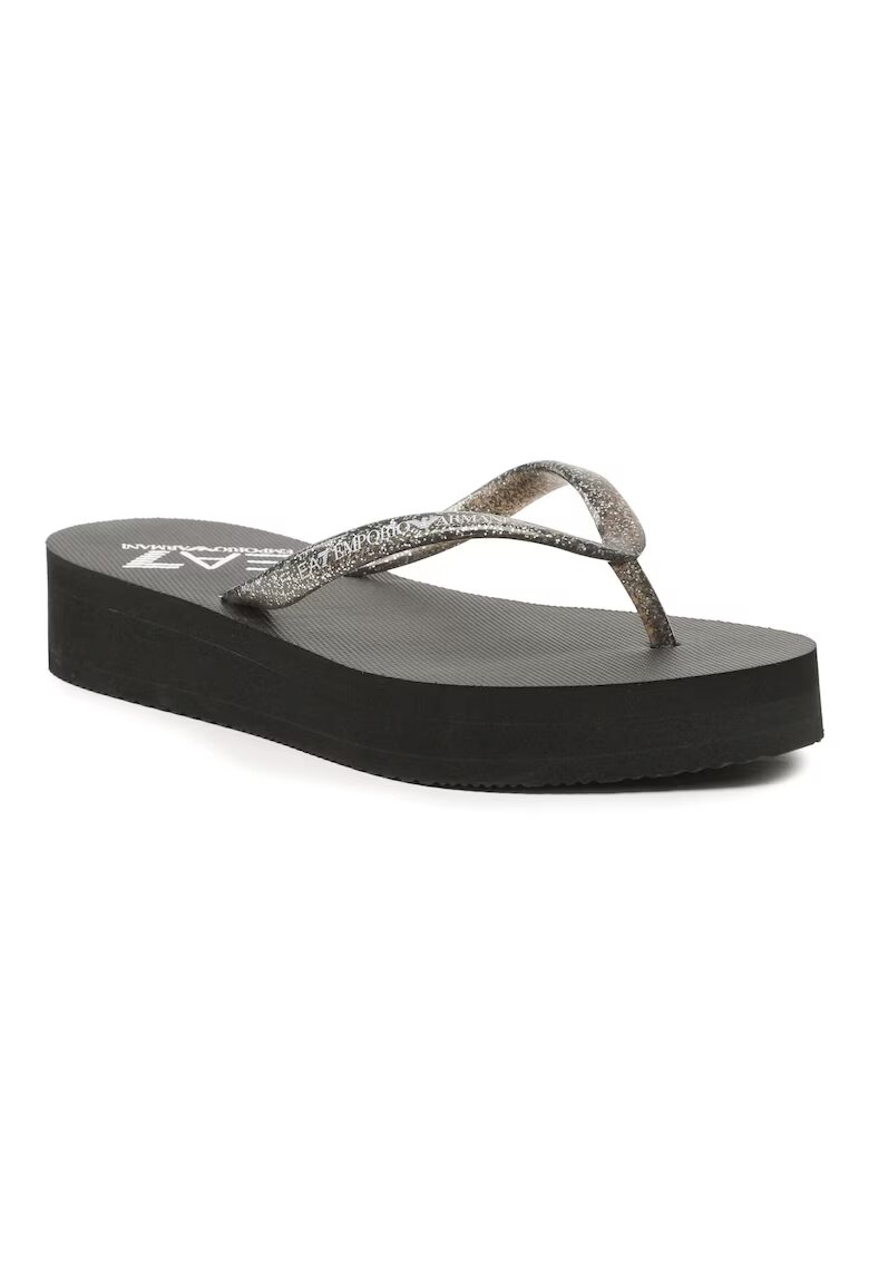 EA7 Papuci flip-flop cu logo - stralucitori - Negru/Gri/Argintiu
