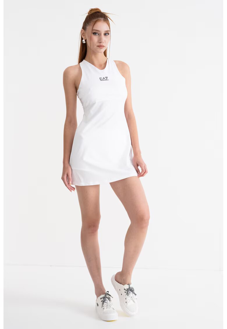 EA7 Rochie mini cu decolteu in V si pantaloni scurti asortati Tennis - Alb