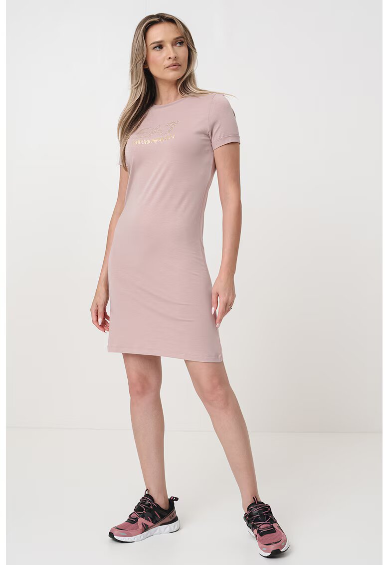 EA7 Rochie-tricou din amestec de modal cu logo - Auriu/Roz prafuit