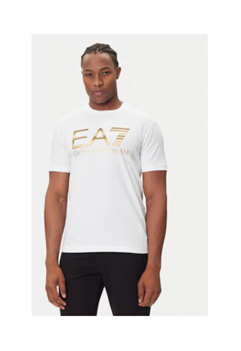 EA7 Tricou barbati - Emporio Armani alb - 100% bumbac