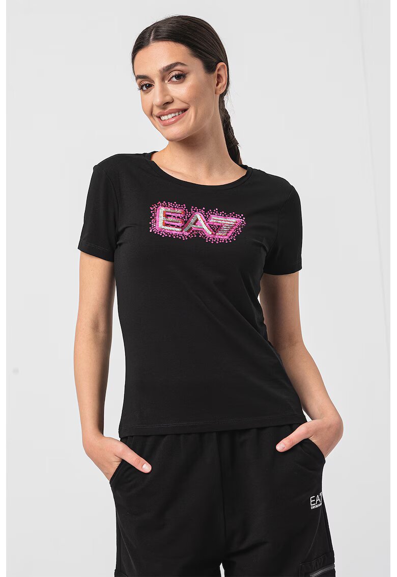 EA7 Tricou cu aplicatii de paiete - Negru