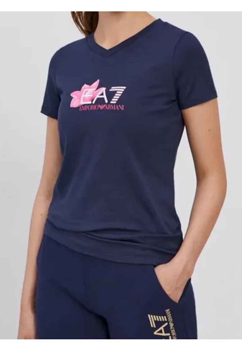 EA7 Tricou cu decolteu in V si logo -