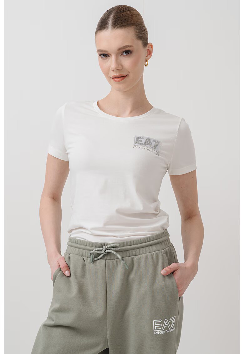 EA7 Tricou cu decolteu la baza gatului - Alb