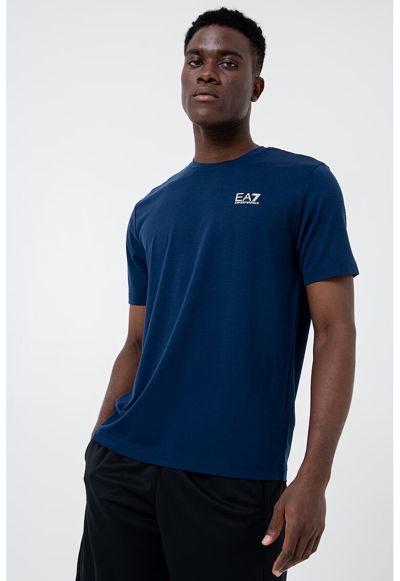 EA7 Tricou cu decolteu la baza gatului si detaliu logo - Albastru royal