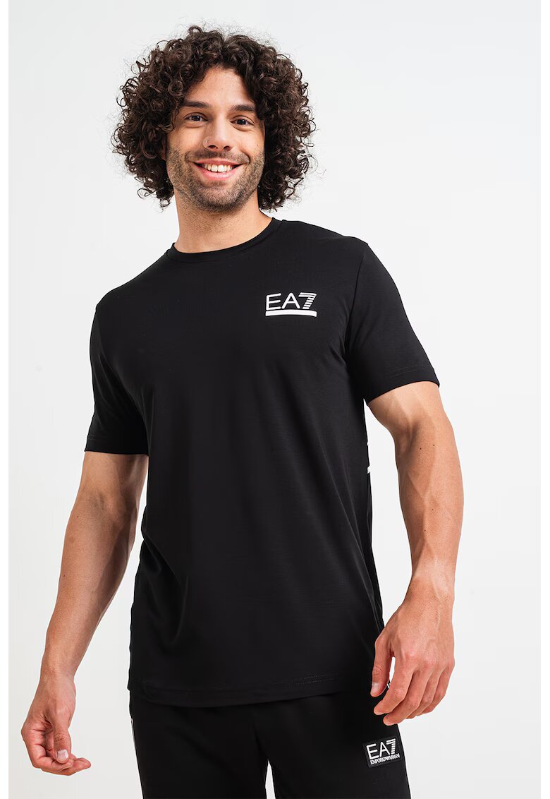 EA7 Tricou cu decolteu la baza gatului si imprimeu pe partea din spate - Negru/Verde pal