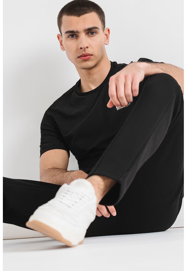 EA7 Tricou cu decolteu la baza gatului si logo - Alb/Negru