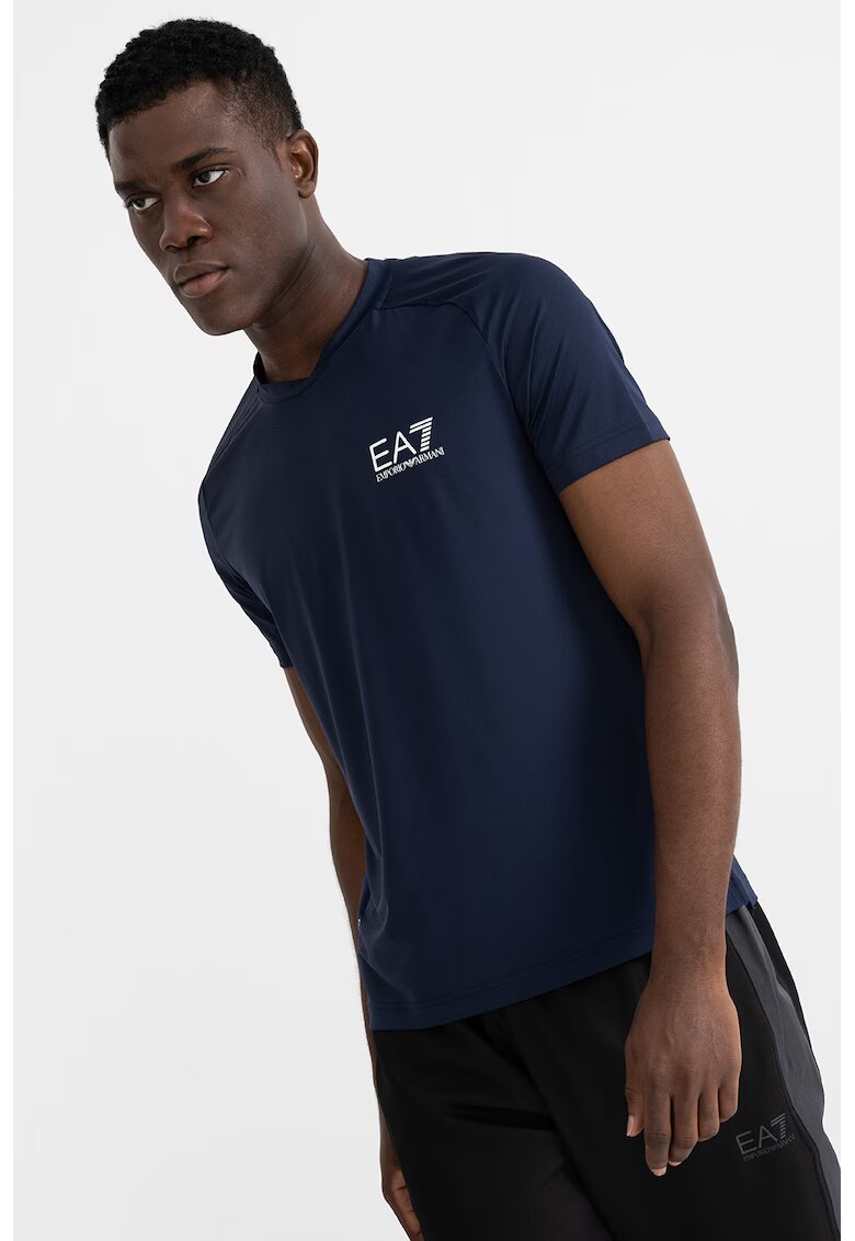 EA7 Tricou cu decolteu la baza gatului si maneci raglan - Bleumarin
