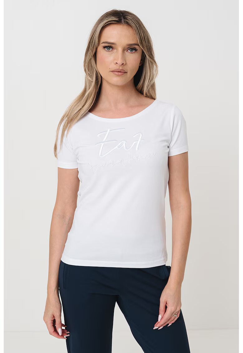 EA7 Tricou cu decolteu rotund si imprimeu logo - Alb optic