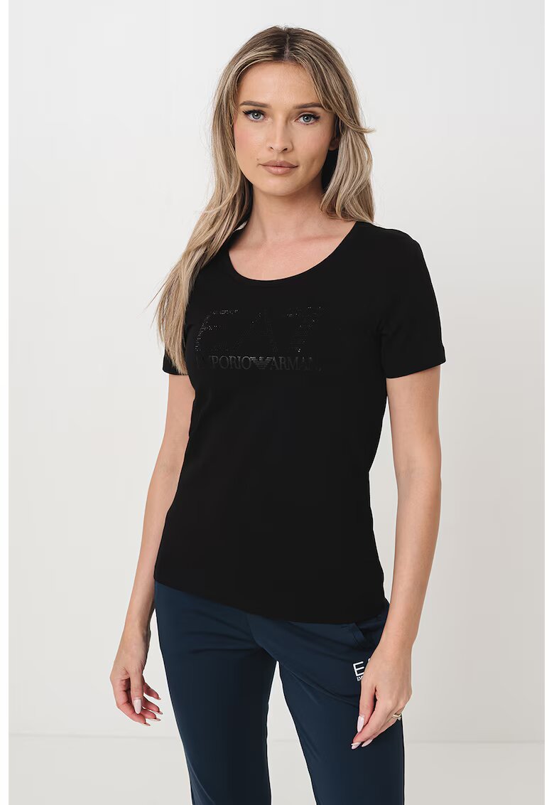 EA7 Tricou cu decolteu rotund si imprimeu logo - Negru
