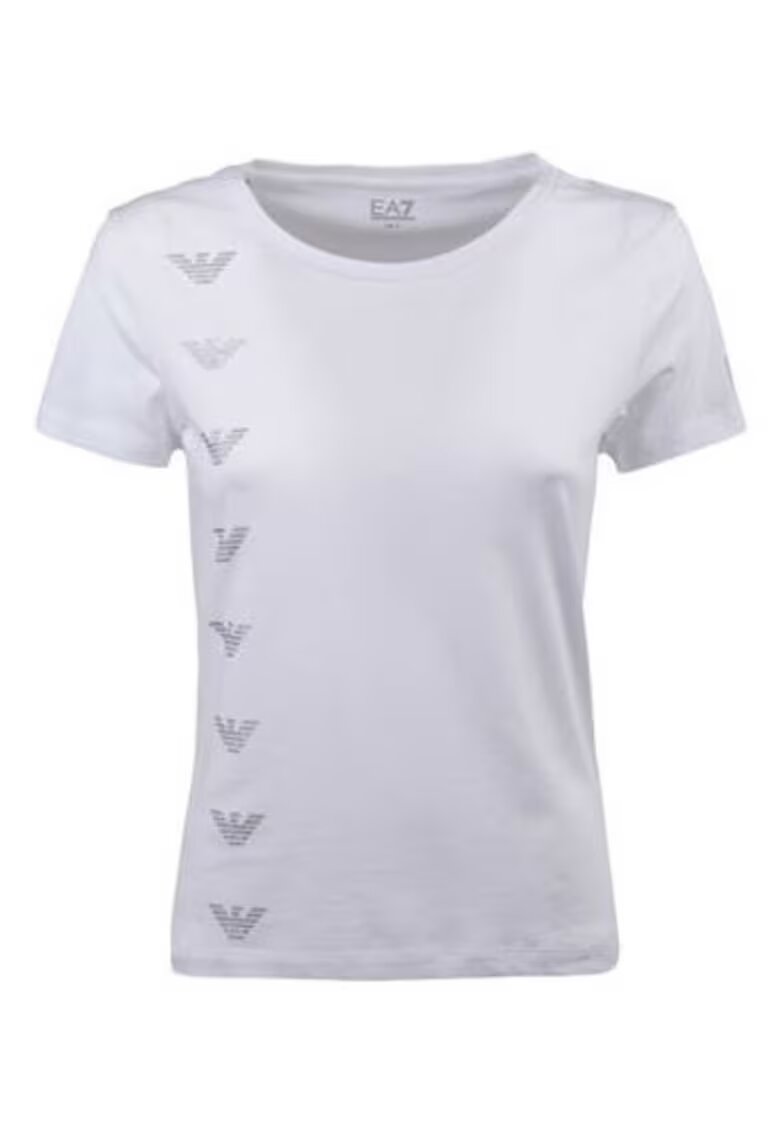 EA7 Tricou cu decolteu rotund si monograma - Alb murdar