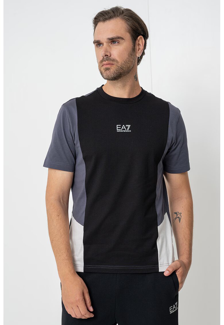 EA7 Tricou cu design colorblock - pentru fitness - Negru/Gri carbune/Alb murdar