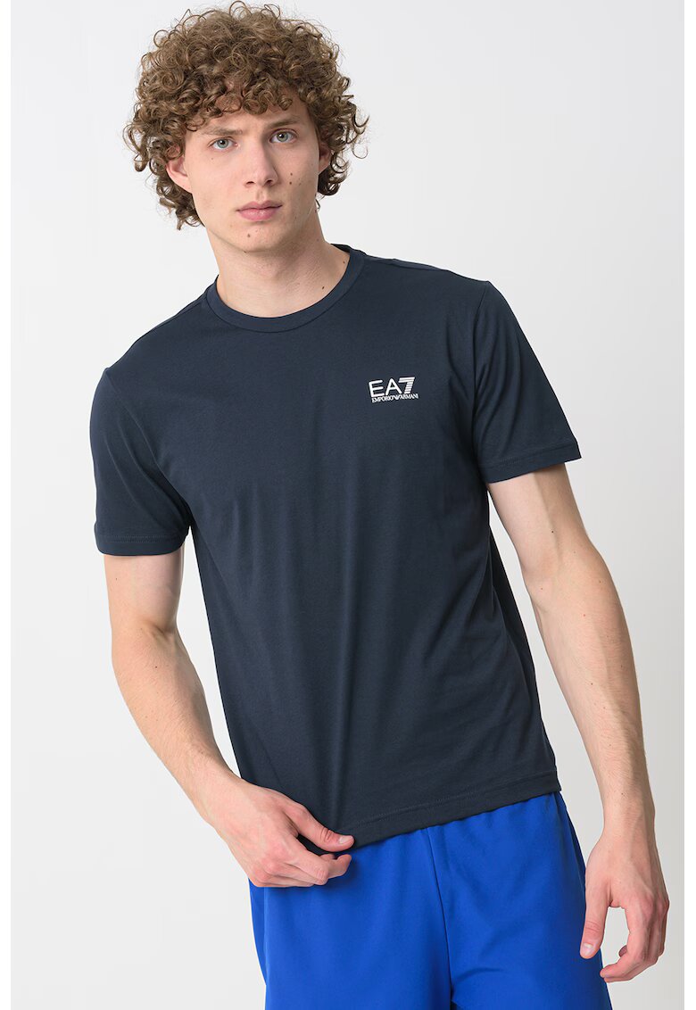 EA7 Tricou cu model uni Gircollo - Alb/Bleumarin