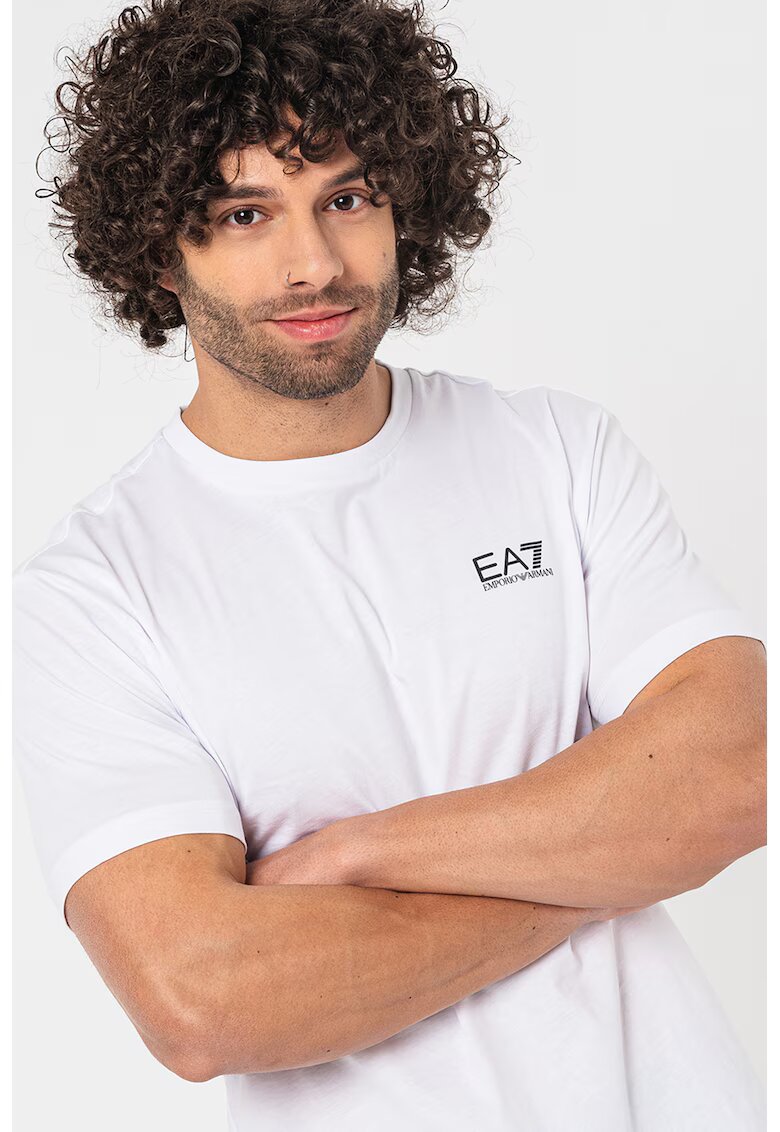 EA7 Tricou de bumbac cu decolteu la baza gatului si imprimeu logo - Alb