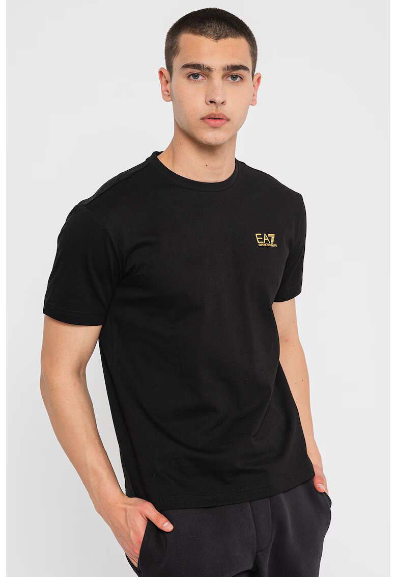 EA7 Tricou de bumbac cu decolteu la baza gatului si imprimeu logo - Negru
