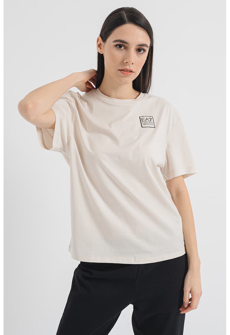 EA7 Tricou de bumbac cu detaliu logo - Alb murdar
