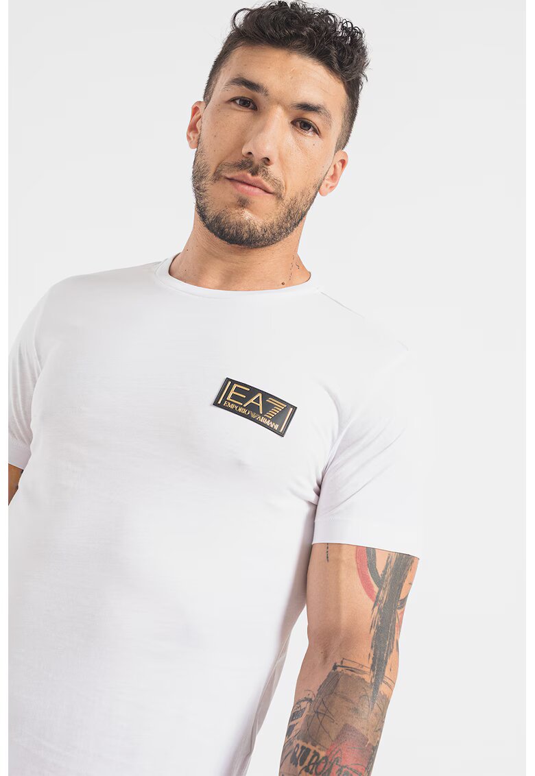 EA7 Tricou de bumbac cu logo - Alb
