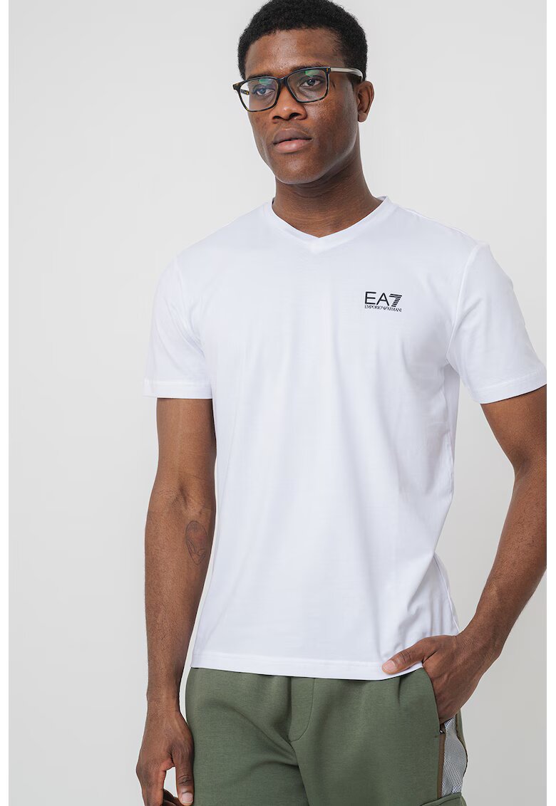 EA7 Tricou din amestec de bumbac cu logo - Negru/Alb optic