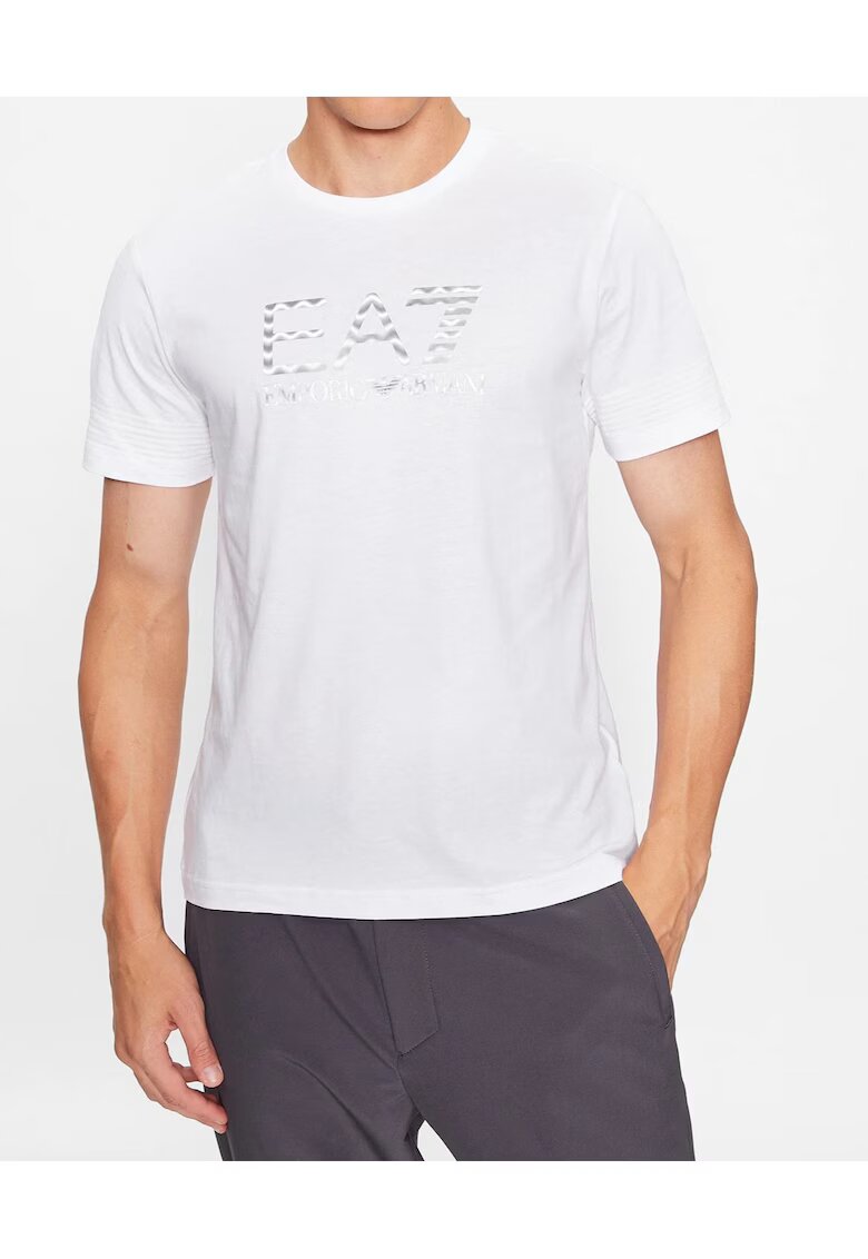 EA7 Tricou din bumbac cu emblemă - Alb