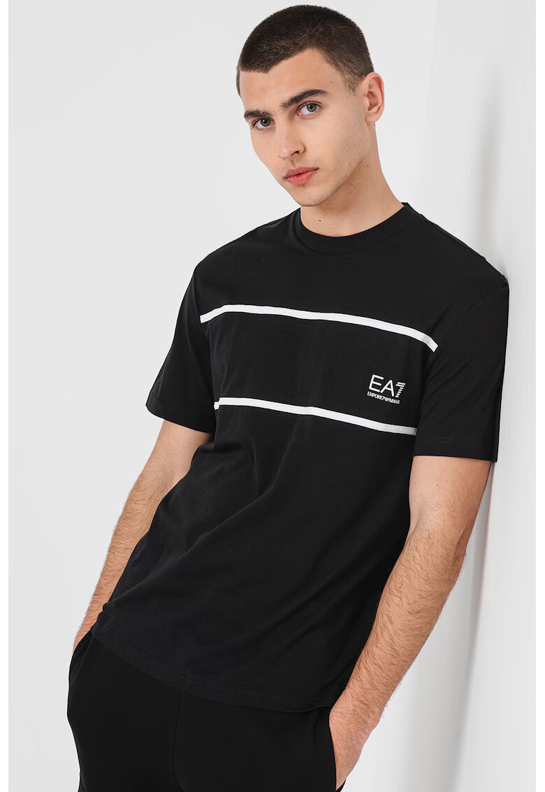 EA7 Tricou din bumbac cu logo - Alb/Negru stins