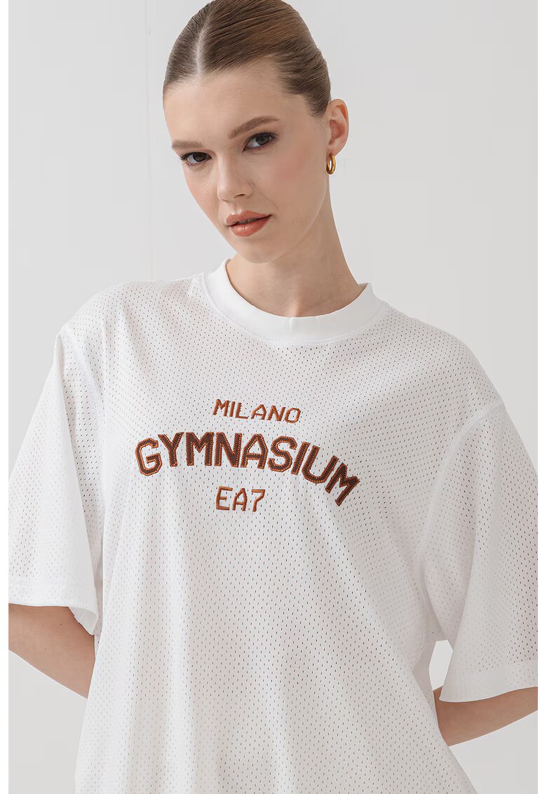EA7 Tricou lejer din plasa cu broderie - Alb optic