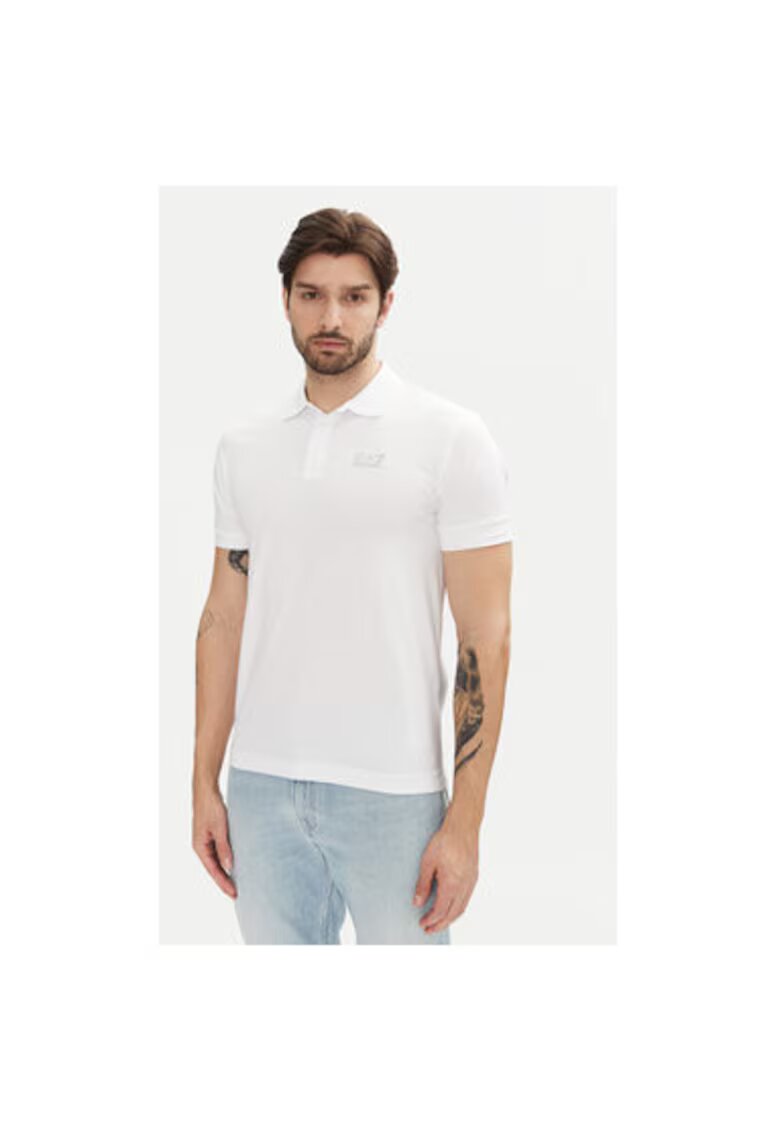 EA7 Tricou polo barbati Emporio Armani - 8NPF14 PJVQZ - Bumbac - Alb - Alb