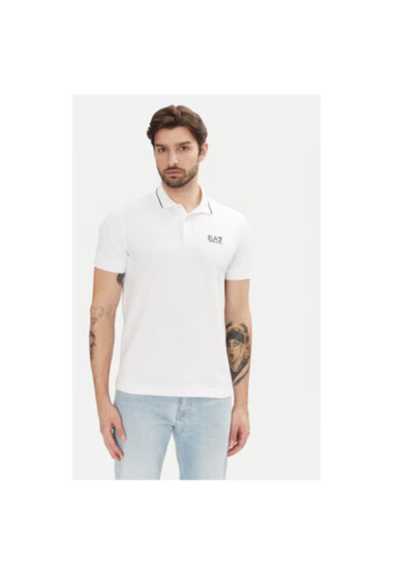 EA7 Tricou polo barbati Emporio Armani - 8NPF16 PJVUZ - Bumbac - Alb - Alb