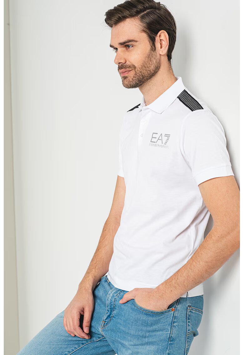 EA7 Tricou polo cu logo - Alb