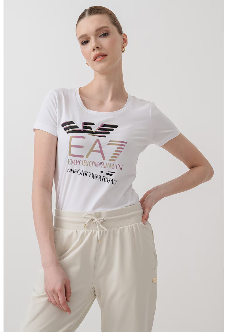 EA7 Tricou slim fit cu imprimeu logo - Alb