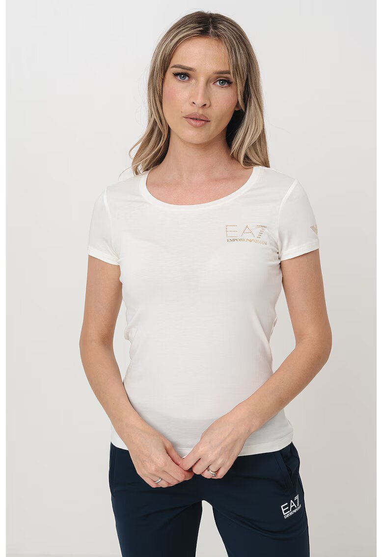 EA7 Tricou slim-fit din amestec de modal - Auriu/Crem