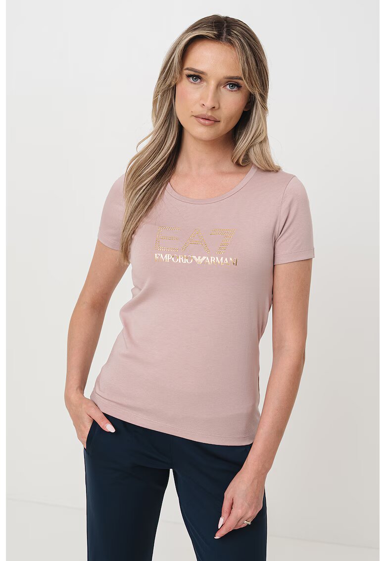 EA7 Tricou slim-fit din amestec de modal si bumbac - Auriu/Roz prafuit