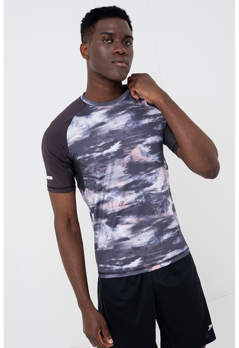 EA7 Tricou super slim fit cu maneci raglan - Alb/Gri/Violet