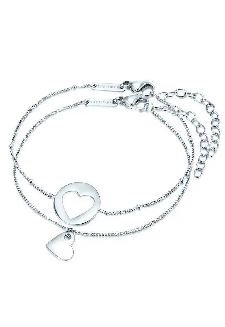 Eastside Set de bratari cu talismane inima - 2 piese - Argintiu