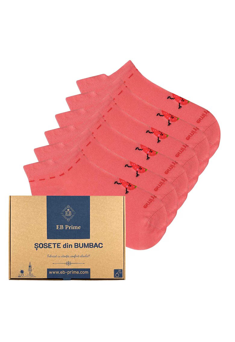 EB Prime Set 6 perechi - Sosete scurte Dama - Cutiuta "Eleganta in Miscare" - Marimi 35-46 - Roz
