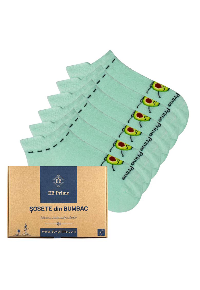 EB Prime Set 6 perechi - Sosete scurte Dama - Cutiuta "Eleganta in Miscare" - Marimi 35-46 - Verde menta