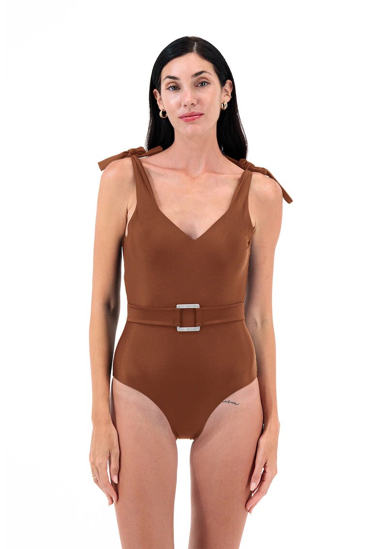 EDOS Costum de baie intreg cu o curea asortata - Maro deschis