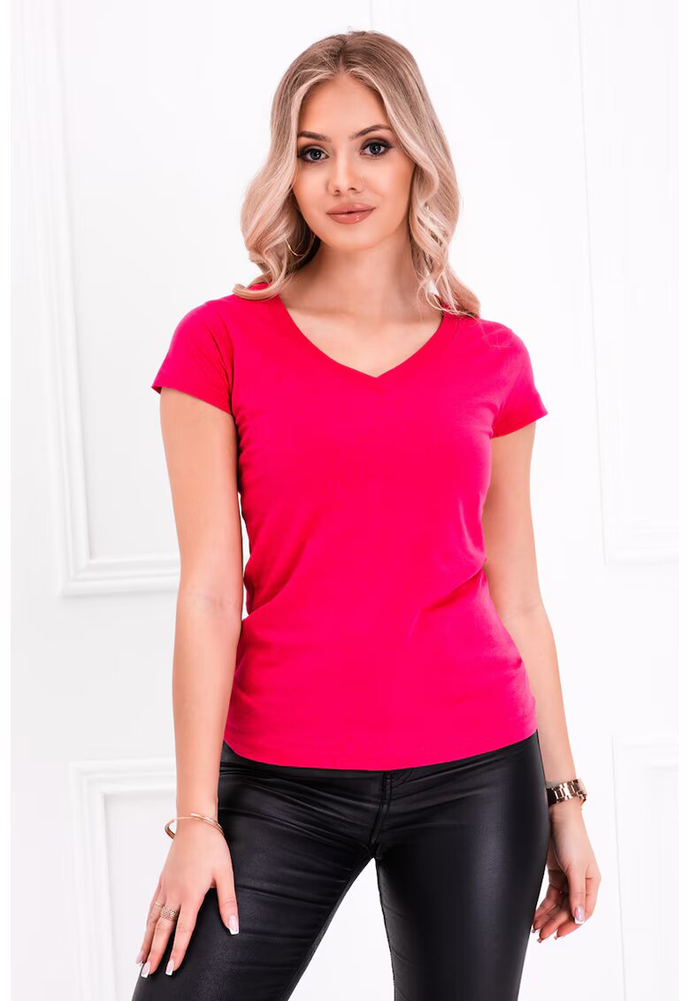 EDOTI Tricou de bumbac cu decolteu in V - Roz