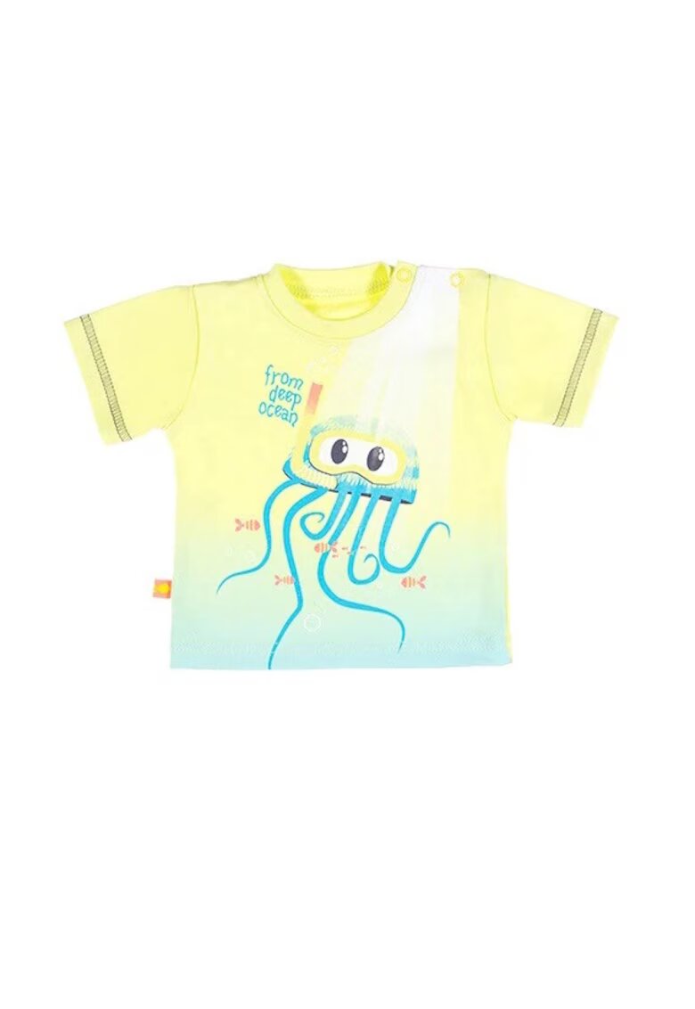 EEVI Tricou cu model caracatita - - Summer Time - Galben si Turcoaz - pentru baieti - Galben