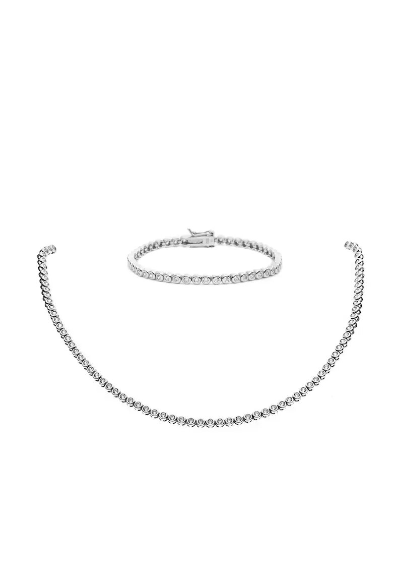 ElectraStore Set Bijuterii Tennis Din Argint Rodiat 925 Si Cristale Zirconia - 18 CM/40 CM