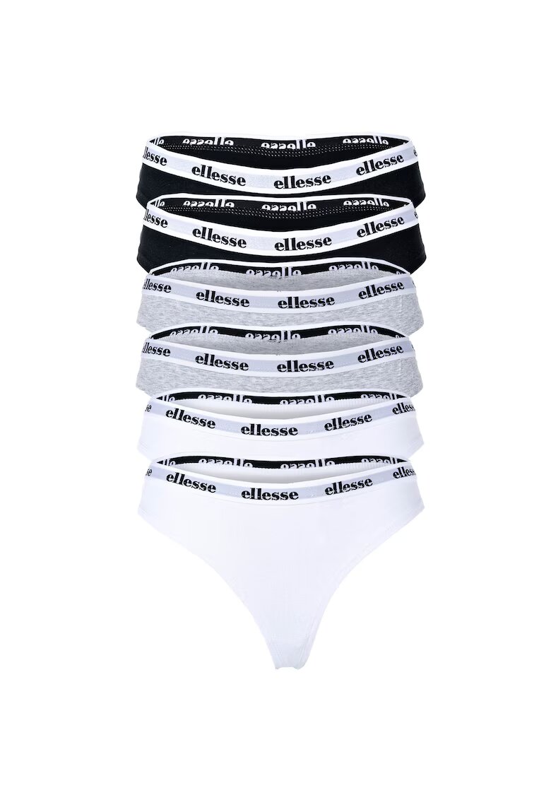 ELLESSE Set de chiloti tanga cu banda logo in talie Hillar - 6 perechi - Alb/Negru/Gri
