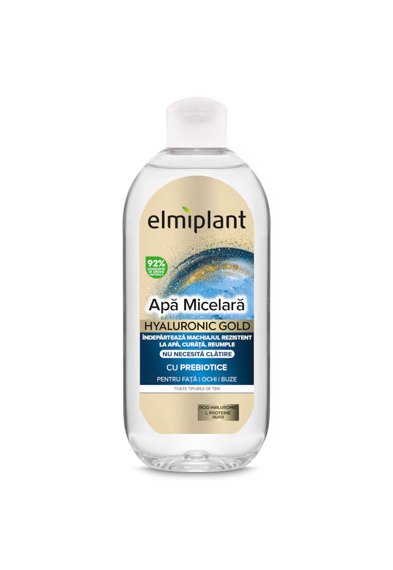 Elmiplant Apa micelara Hyaluronic Gold - pentru fata - ochi si buze - cu Prebiotice - 400 ml
