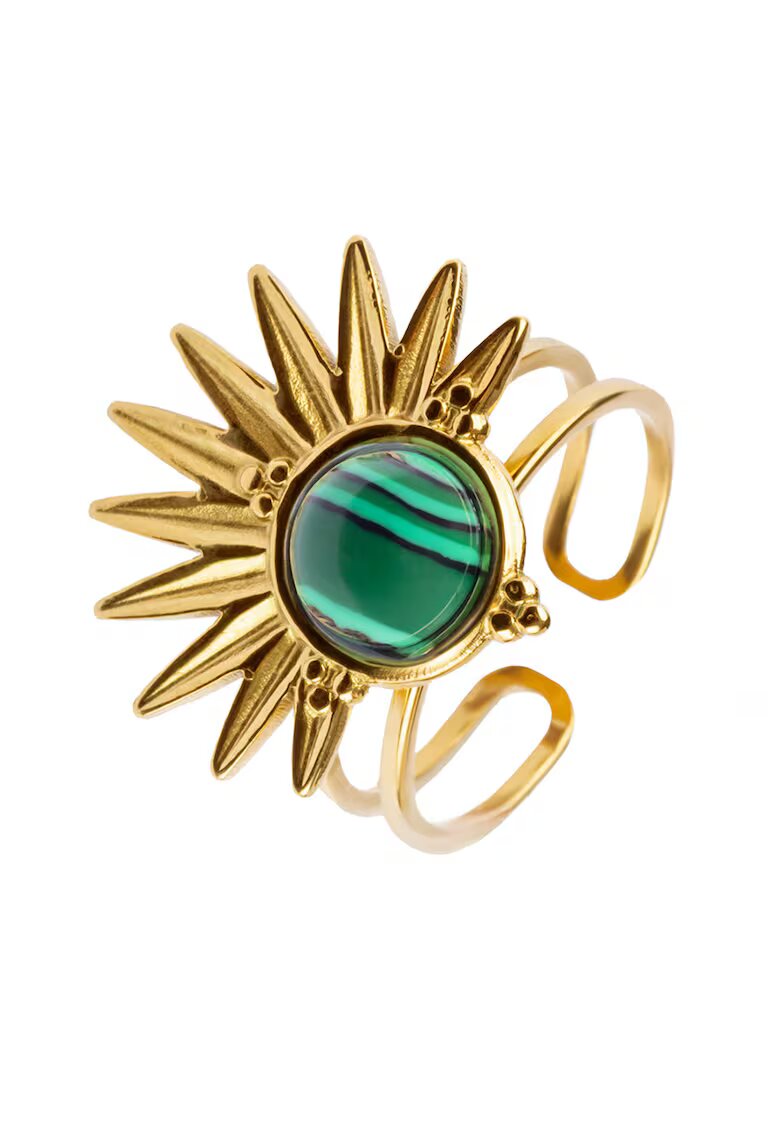 Emily Westwood Inel de otel inoxidabil cu imitatie de malachit - placat cu aur de 18K - Verde/Auriu