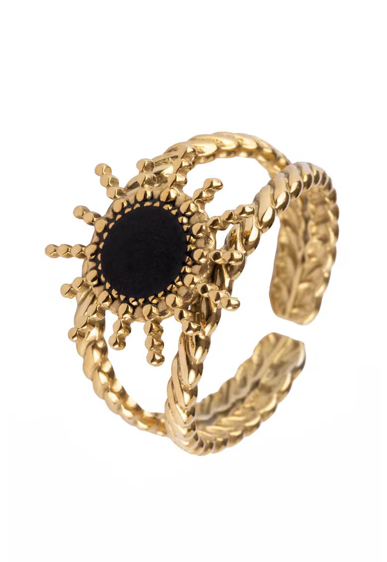 Emily Westwood Inel de otel inoxidabil placat cu aur de 18K - Auriu/Negru