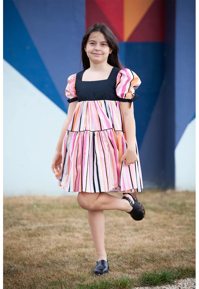 EMMA concept wear Rochie evazata cu decolteu patrat - Roz/Bleumarin