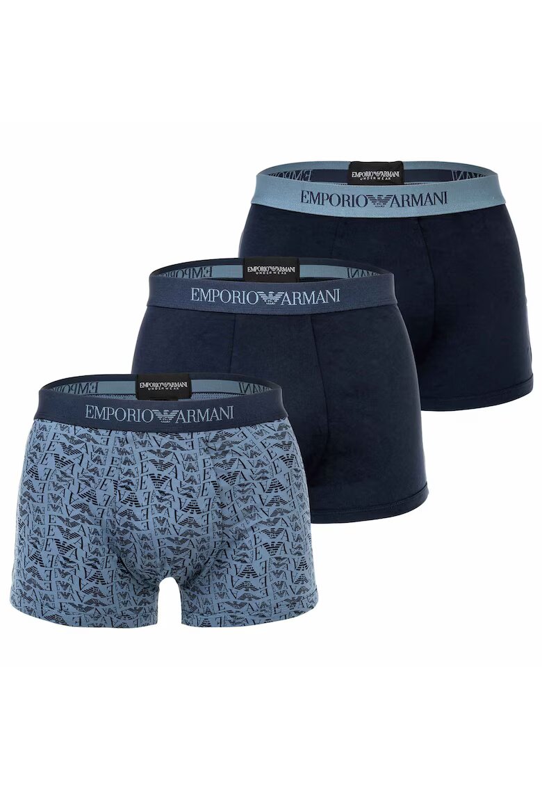 Emporio Armani Set de boxeri cu banda logo in talie - 3 perechi - Albastru/Bleumarin