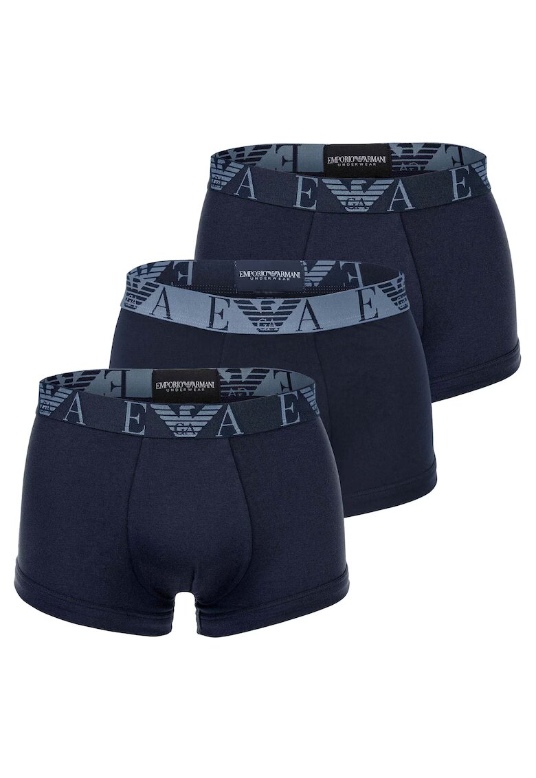 Emporio Armani Set de boxeri din amestec de bumbac cu banda logo in talie - 3 perechi - Albastru